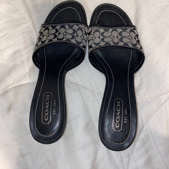 Coach Open Toe Heel Slide Leather Sandals - Picture 2 of 4